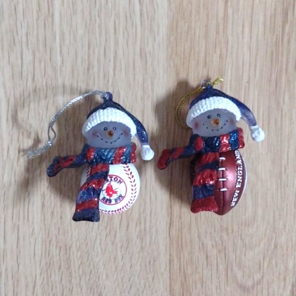 Sport Fans Snowmen Ornaments New England Patriots & Boston Red Socks 2005